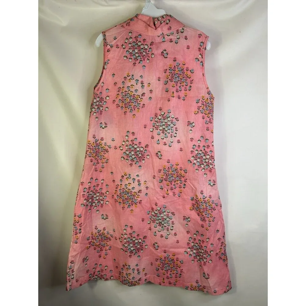Deadstock Vintage 60s Garden Floral Dagger Collar Zip House Dress - Picture 7 of 8
